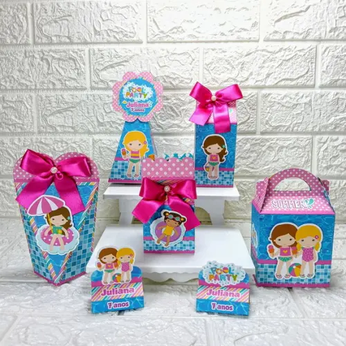 Kit 20 Caixas Lembrancinhas Personalizadas Pool Party Menina