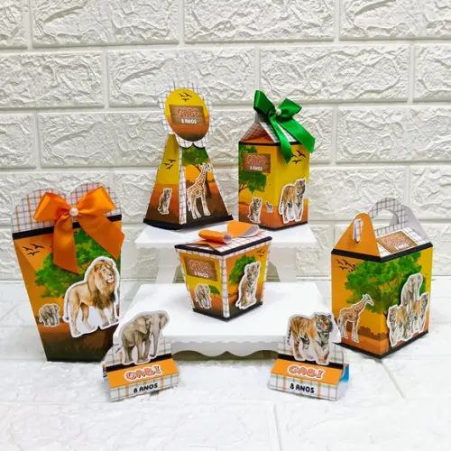 Kit 25 Caixas Lembrancinhas Personalizadas Sabana Africana