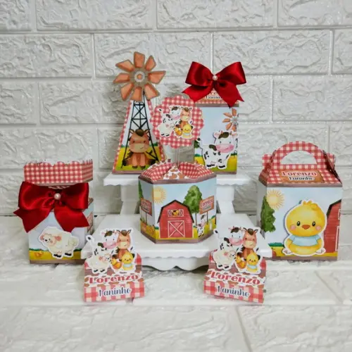 Kit 30 Caixas Lembrancinhas Personalizadas Fazendinha Vermel