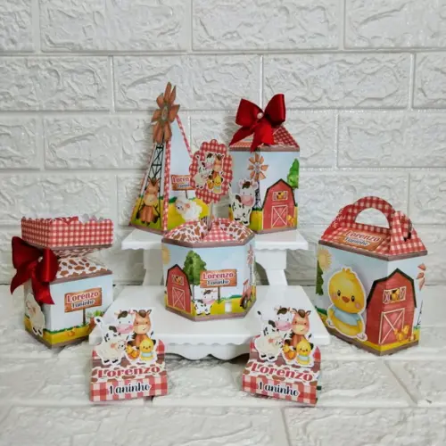 Kit 30 Caixas Lembrancinhas Personalizadas Fazendinha Vermel