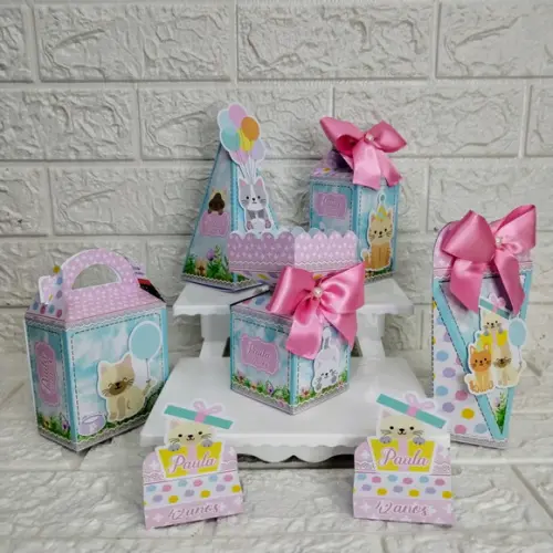 Kit 45 Peças Lembrancinhas Personalizadas Gatinhos Candy