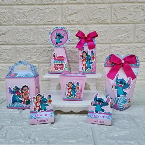 Kit 45 Peças Lembrancinhas Personalizadas Stitch Sorveteria