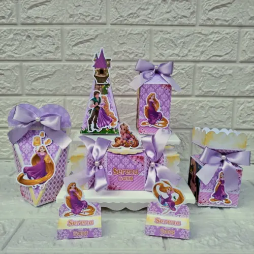 Kit 46 Peças Lembrancinhas Enrolados Rapunzel Aquarelado