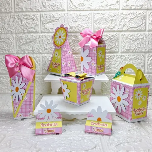 Kit 50 Caixas Lembrancinhas Personalizadas Margaridas Rosa