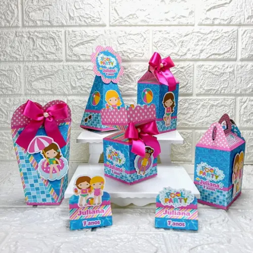 Kit 50 Caixas Lembrancinhas Personalizadas Pool Party Menina