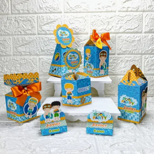 Kit 50 Caixas Lembrancinhas Personalizadas Pool Party Menino