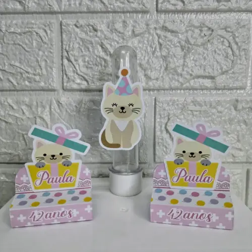 Kit 75 Peças Lembrancinhas Personalizadas Gatinhos Candy