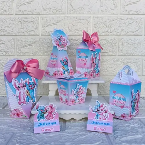 Kit 75 Peças Lembrancinhas Personalizadas Stitch e Angel