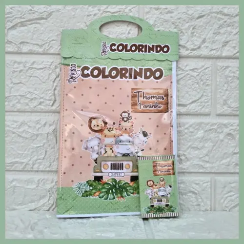 Kit: 10 Revistas para Colorir + Giz de Cera Safari Aquarelad
