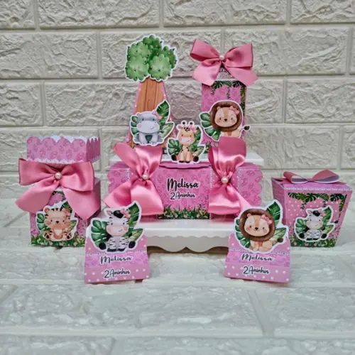 Kit: 30 Peças Lembrancinhas Personalizadas Safari Rosa