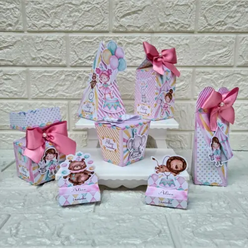 Kit: 45 Peças Lembrancinhas Circo Rosa Aquarelado