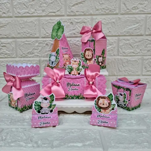 Kit: 45 Peças Lembrancinhas Personalizadas Safari Rosa