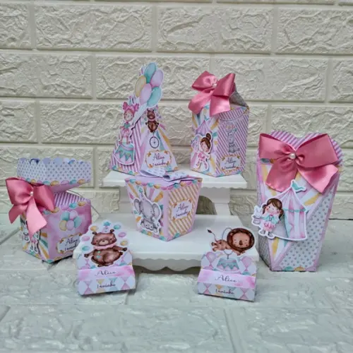 Kit: 46 Peças Lembrancinhas Circo Rosa Aquarelado