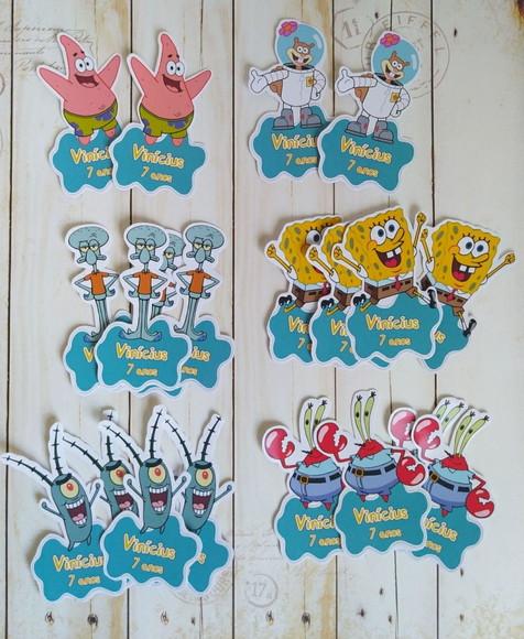 Aplique  Tag para tubetes Bob Esponja lembrancinha