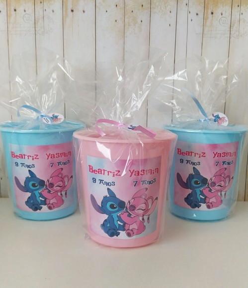 Baldinho de Pipoca Stitch Angel Personalizado Embalado