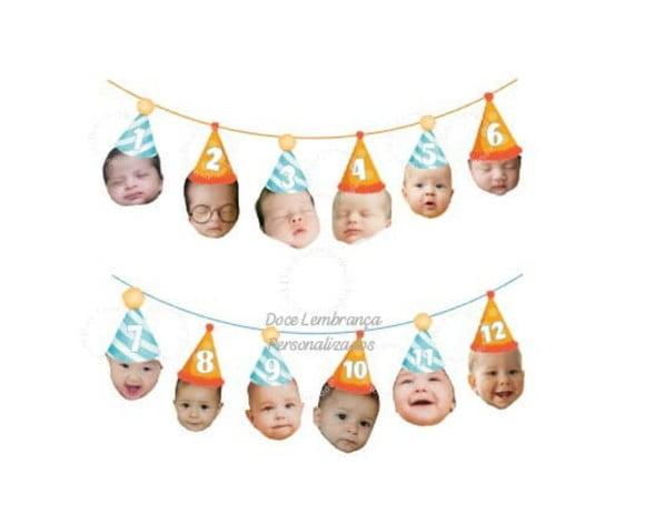 Bandeirola Varal 12 Meses com Foto Rostinho Chapéu