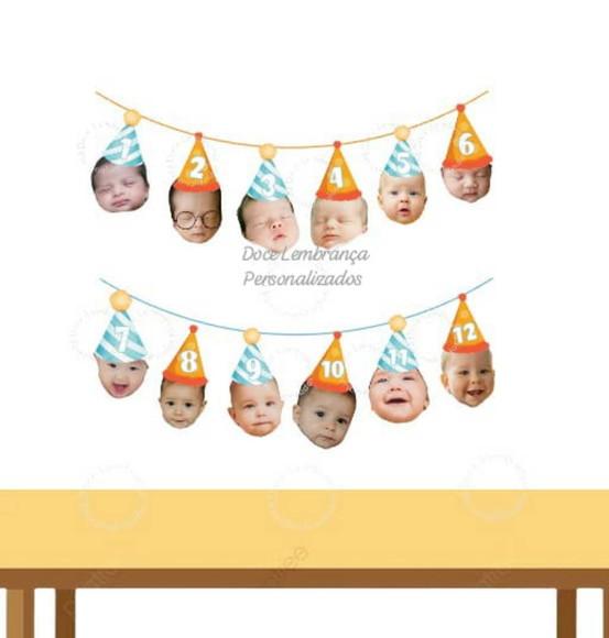 Bandeirola Varal 12 Meses com Foto Rostinho Chapéu