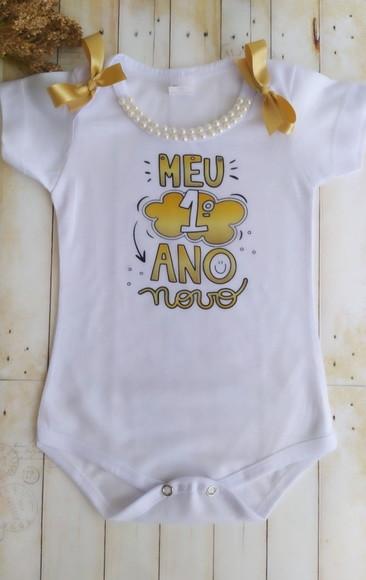 Body Personalizado Meu Primeiro Ano Novo Decorado com Laço