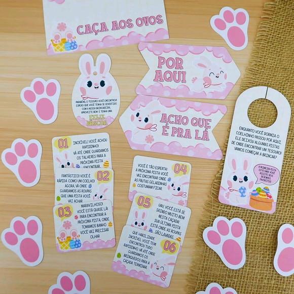 Caça aos Ovos Coelho da Páscoa Diversão Rosa, Azul, Laranja