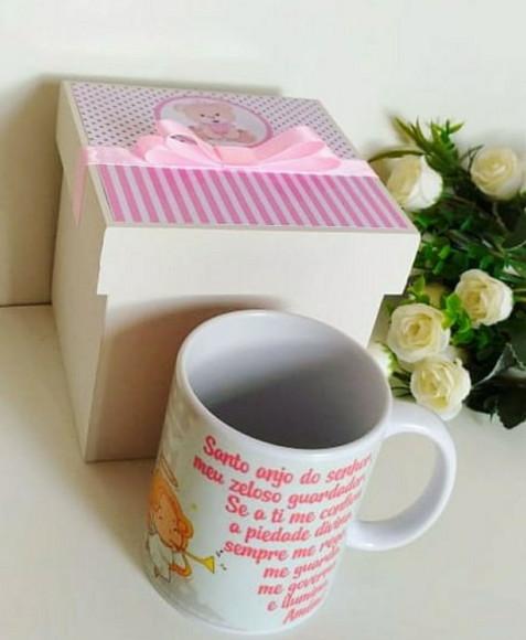 Caixa Convite Padrinhos de Batismo com Caneca