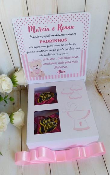Caixa Convite Padrinhos de Batismo Menina