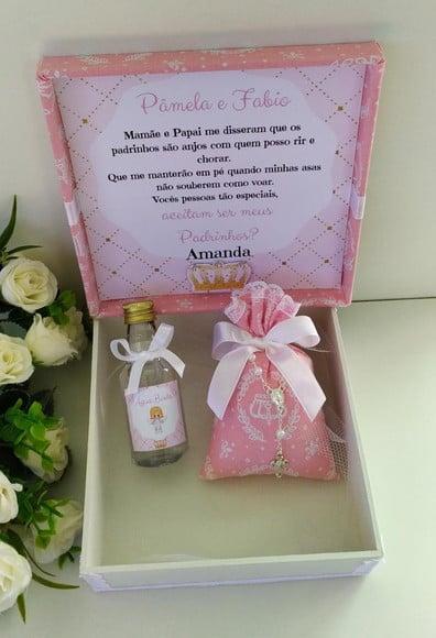 Caixa Convite Padrinhos de Batismo Menina