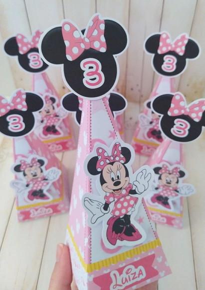 Caixa Pirâmide Personalizada Minnie Rosa