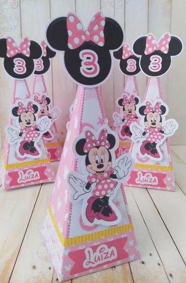 Caixa Pirâmide Personalizada Minnie Rosa
