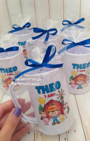 Caneca Acrilica Fazendinha Menino Embalada Lembrancinha