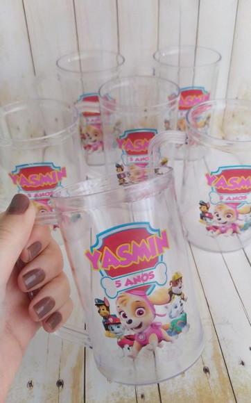 Caneca Acrilica Skye Turma Patrulha Canina Rosa
