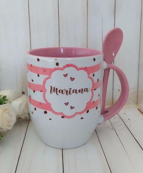 Caneca Com Colher Personalizada Com Nome