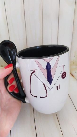 Caneca com Colher Personalizada Médico Medicina