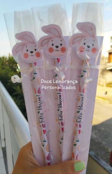Card com Lápis Personalizado Páscoa Coelhinho Lembrancinha