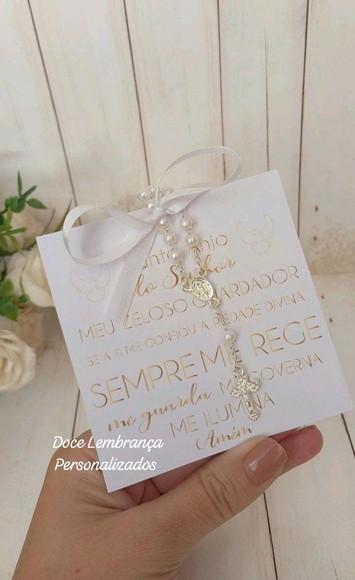 Card com Mini Terço Lembrancinha Batizado Eucaristia Crisma