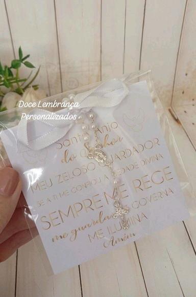 Card com Mini Terço Lembrancinha Batizado Eucaristia Crisma