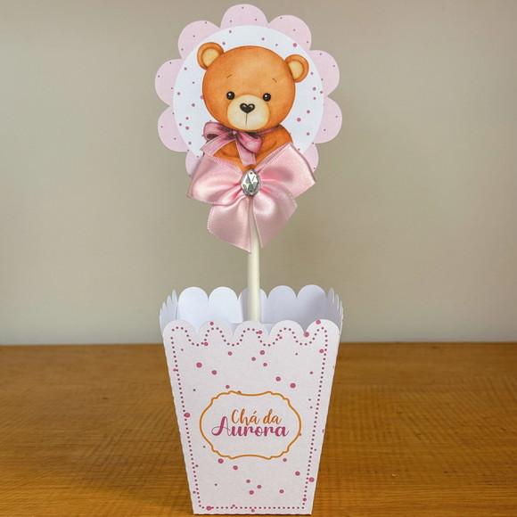 Centro de Mesa Cachepo Ursinha Rosa Chá de Bebê Aniversário