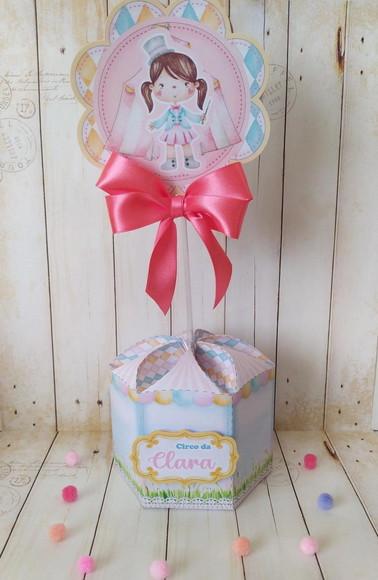 Centro de Mesa Circo Rosa Personalizado aniversário infantil