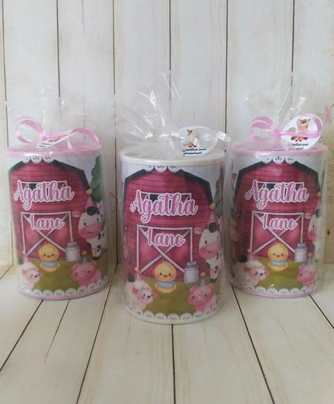 Cofrinho Fazendinha Rosa Personalizado Embalado