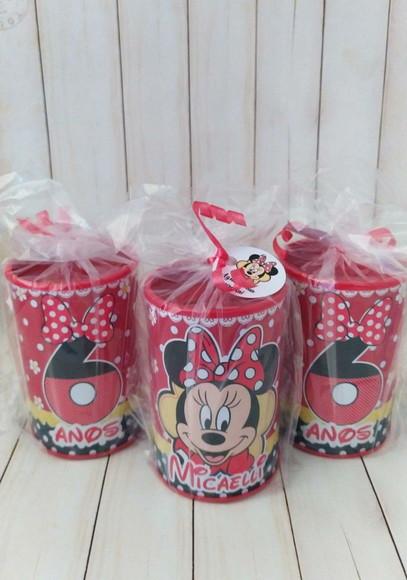 Cofrinho Minnie Vermelha Personalizado Embalado