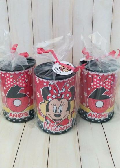 Cofrinho Minnie Vermelha Personalizado Embalado