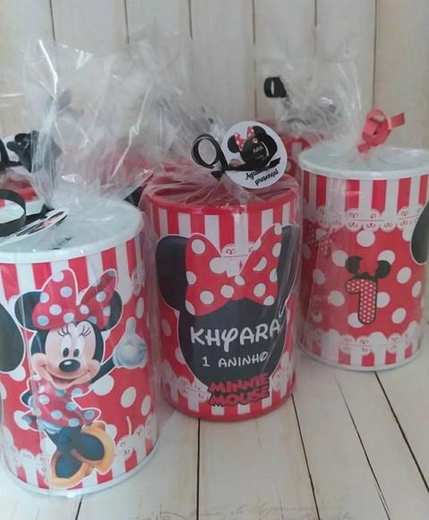 Cofrinho Minnie Vermelha Personalizado Embalados