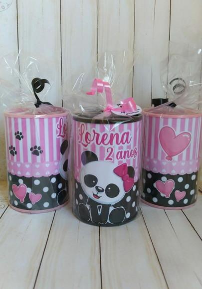Cofrinho Panda Rosa Personalizado Embalados