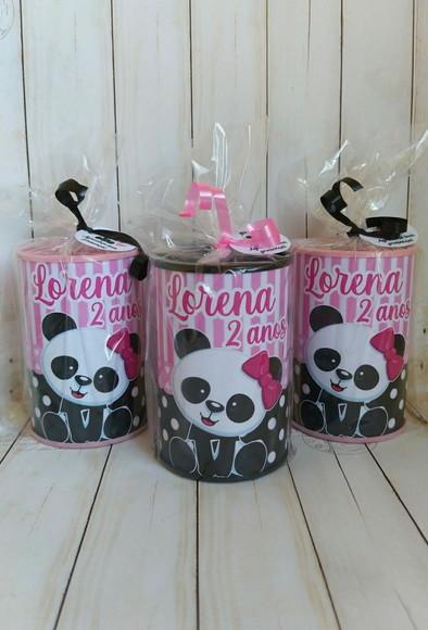 Cofrinho Panda Rosa Personalizado Embalados