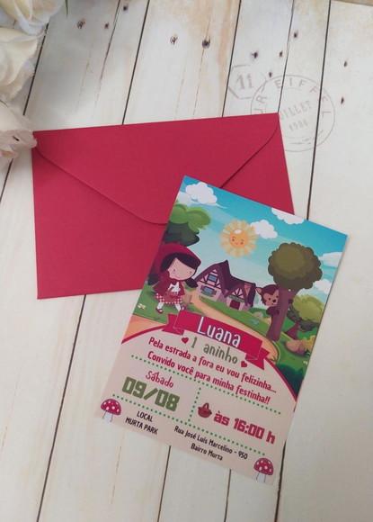 Convite de Aniversário Chapeuzinho Vermelho com Envelope