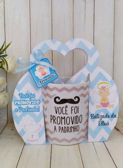 Convite Padrinhos Batismo Caneca com Suporte Personalizado