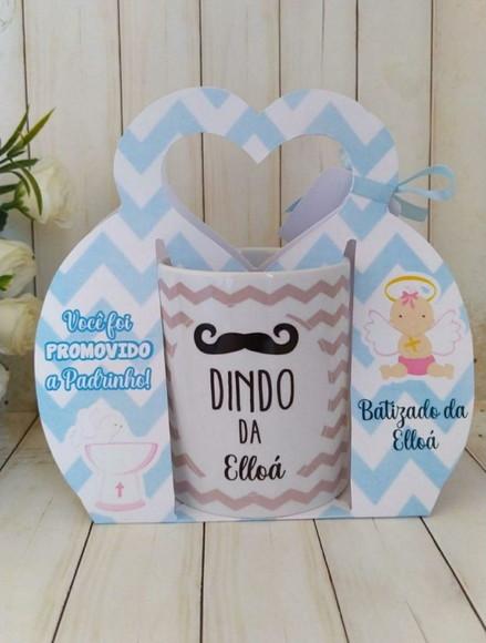 Convite Padrinhos Batismo Caneca com Suporte Personalizado