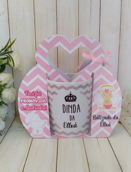 Convite Padrinhos Batismo Caneca com Suporte Personalizado