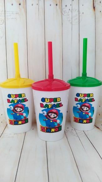 Copo Twister com Canudo Super Mario