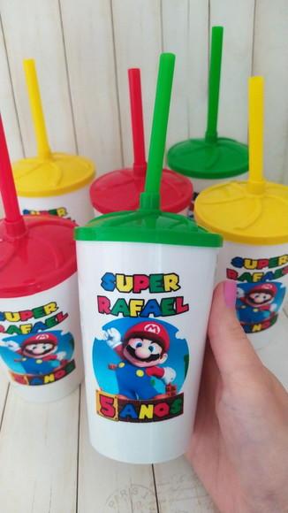 Copo Twister com Canudo Super Mario