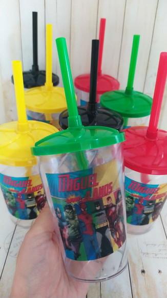 Copo Twister com Canudo Super Heróis Vingadores